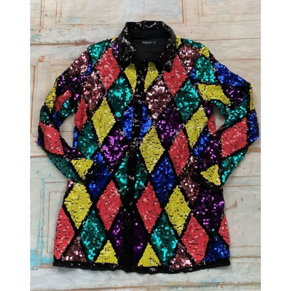 Nasty Gal Collection Oversized Sequin Long Sleeve Shirt